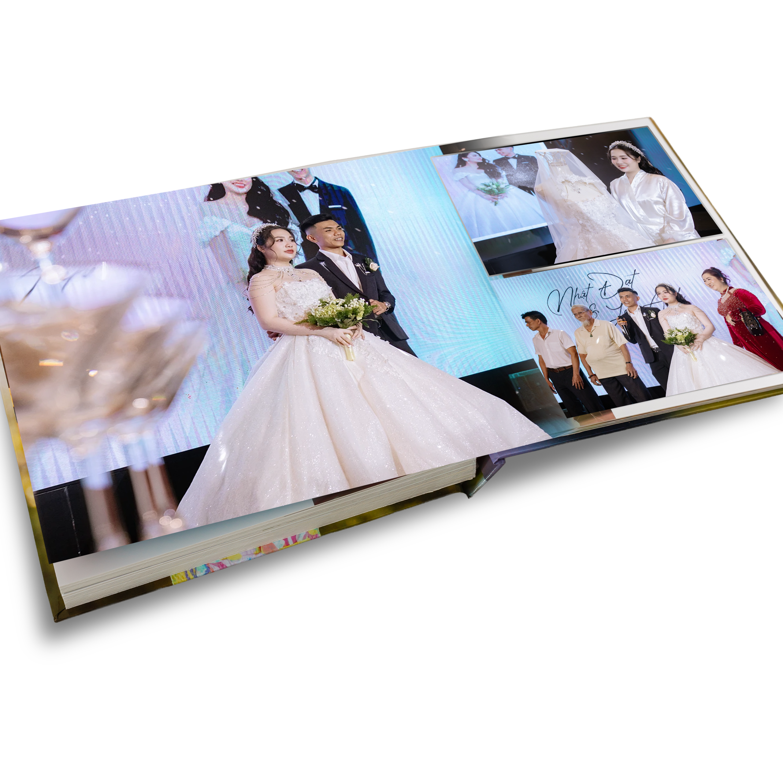 Photobook mở phẳng liền trang bìa linen & ảnh mica giữa