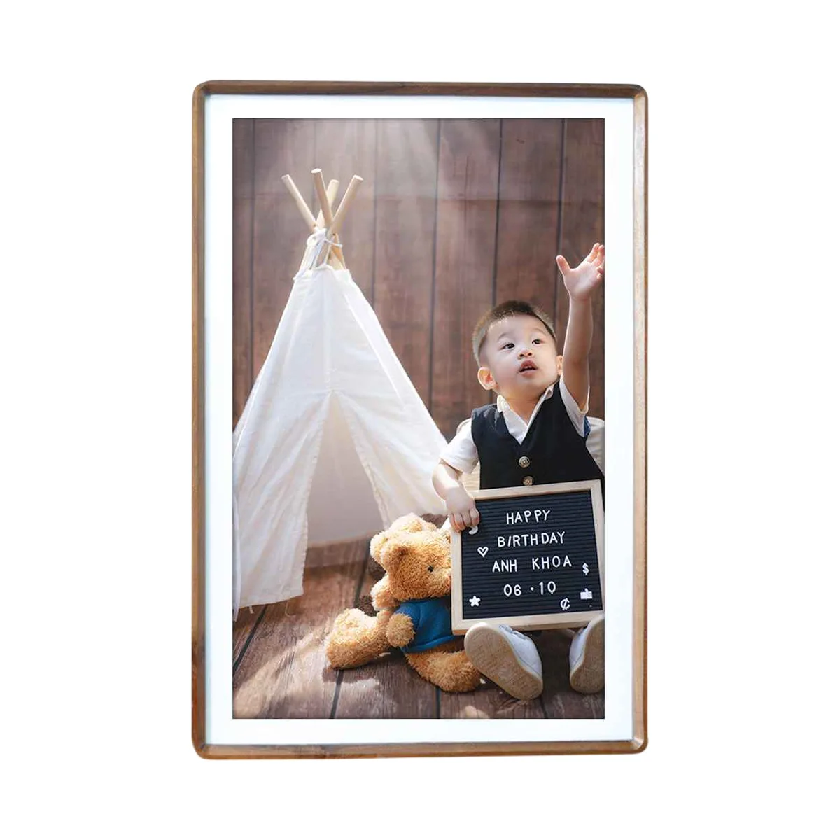 Ảnh Phóng Khung Gỗ Walnut Bo Tròn Viền Trắng In 4k