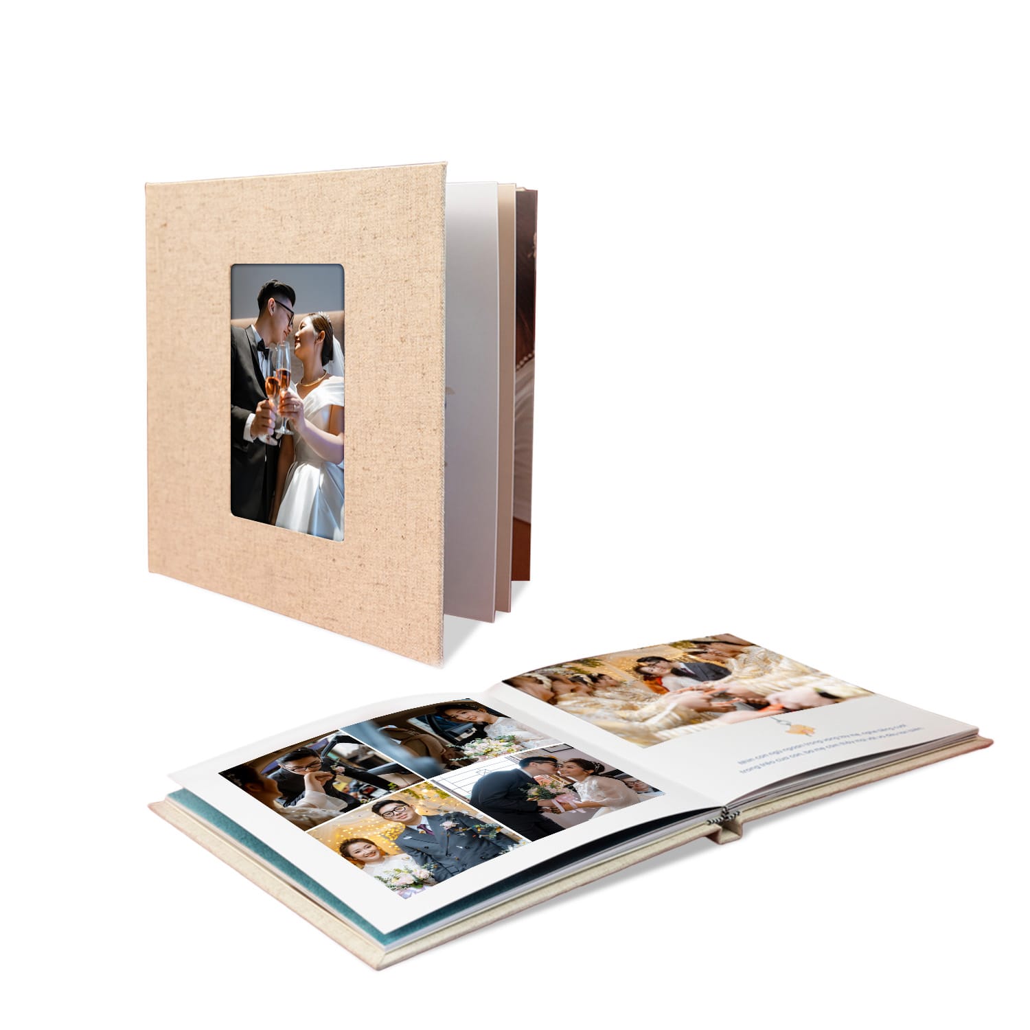 Photobook mở phẳng liền trang bìa linen & ảnh mica giữa