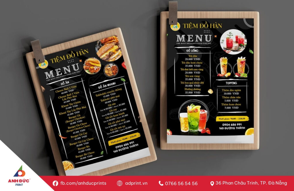In menu nhựa chống nước 100%, siêu bền màu tại Anh Đức Print 6 In menu