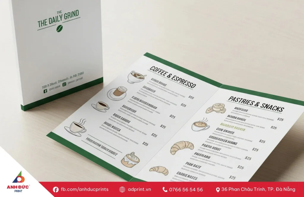 Menu giấy A3 gấp đôi: Giải pháp in menu đẹp, chuyên nghiệp – Anh Đức Print