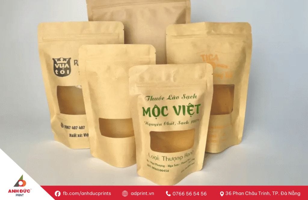 in túi zipper kraft đựng trà cà phê