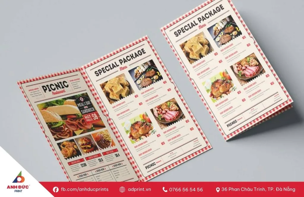 Menu giấy A3 gấp đôi: Giải pháp in menu đẹp, chuyên nghiệp – Anh Đức Print